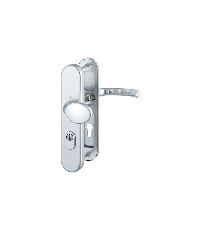 HOPPE Sicherheits-Wechselgarnitur Tôkyô 76G/3332ZA/3410/1710, Langschild oval, 15mm, ES 1, mit Zylinderabdeckung, Profilzylinder gelocht, Entfernung 72mm, Vierkant 8mm, Türstärke 41-46mm, naturfarben eloxiert