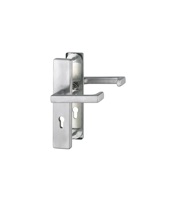 HOPPE Sicherheits-Drückergarnitur Detroit FS-E1644F/2221/2210, Langschild eckig, 12mm, ES 1, ohne Zylinderabdeckung, Profilzylinder gelocht, Entfernung 72mm, Vierkant 9mm, Türstärke 42-47mm, edelstahl matt