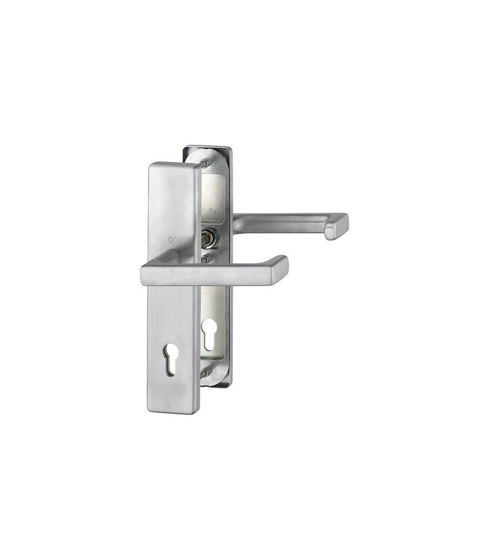 HOPPE Sicherheits-Drückergarnitur Detroit FS-E1644F/2221/2210, Langschild eckig, 12mm, ES 1, ohne Zylinderabdeckung, Profilzylinder gelocht, Entfernung 92mm, Vierkant 9mm, Türstärke 67-72mm, edelstahl matt