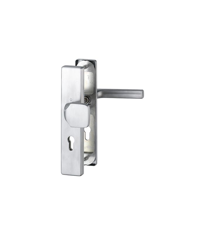 HOPPE Sicherheits-Wechselgarnitur Dallas FS-E61G/2221/2210/1643F, Langschild eckig, 12mm, ES 1, ohne Zylinderabdeckung, Profilzylinder gelocht, Entfernung 72mm, Vierkant 9mm, Türstärke 42-47mm, edelstahl matt