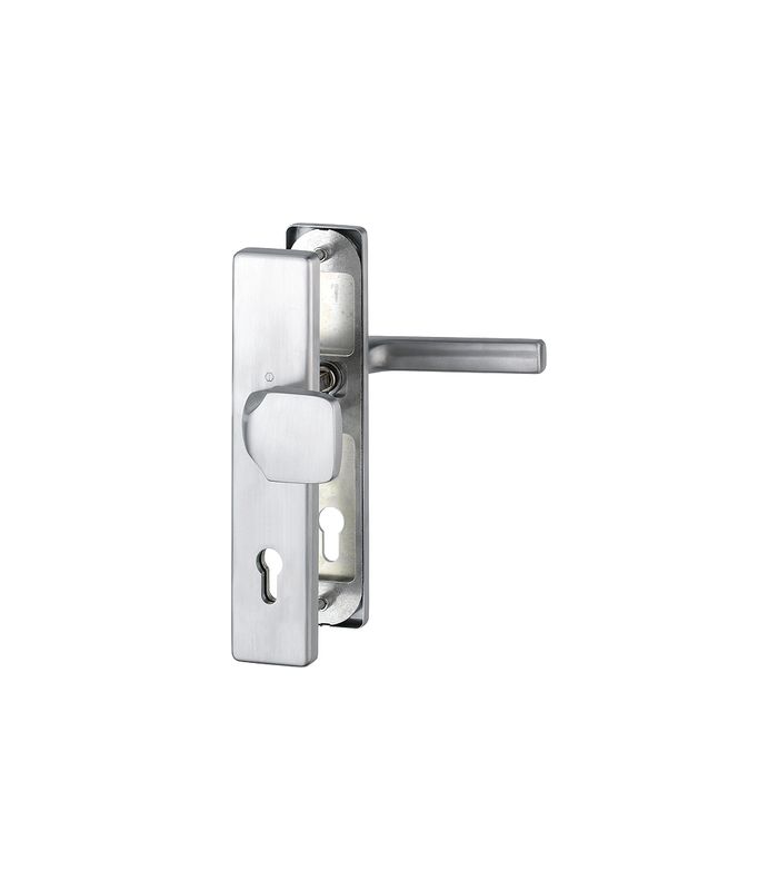 HOPPE Sicherheits-Wechselgarnitur Dallas FS-E61G/2221/2210/1643F, Langschild eckig, 12mm, ES 1, ohne Zylinderabdeckung, Profilzylinder gelocht, Entfernung 92mm, Vierkant 9mm, Türstärke 67-72mm, edelstahl matt