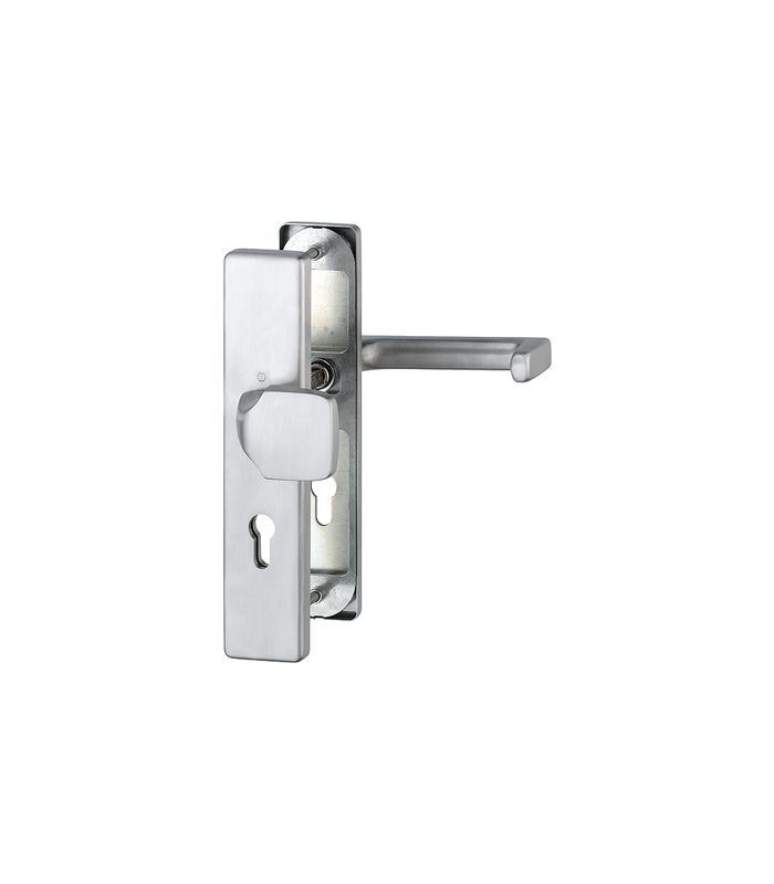 HOPPE Sicherheits-Wechselgarnitur Detroit FS-E61G/2221/2210/1644F, Langschild eckig, 12mm, ES 1, ohne Zylinderabdeckung, Profilzylinder gelocht, Entfernung 72mm, Vierkant 9mm, Türstärke 42-47mm, edelstahl matt