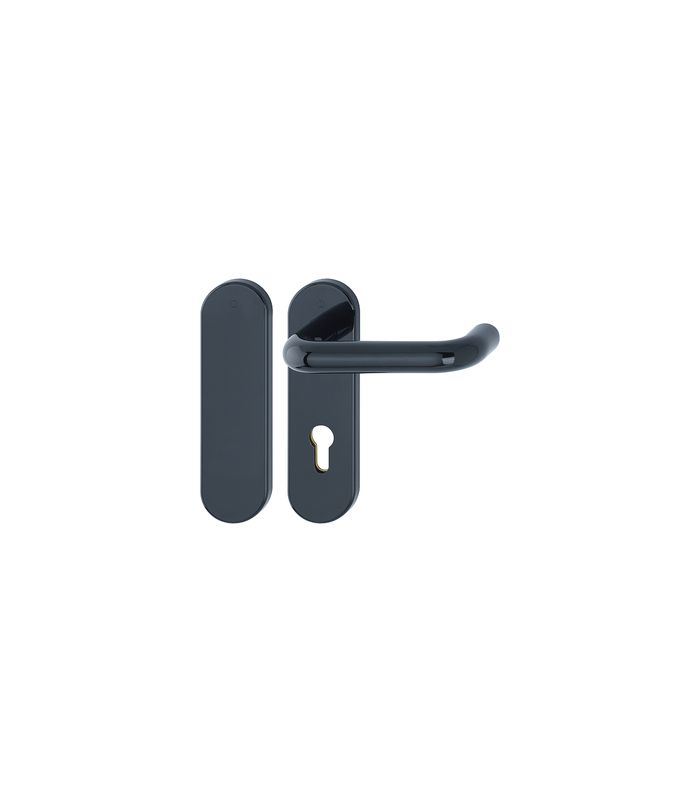 HOPPE Standflügelgarnitur Paris FS-K138/353K, Kurzschild, oval, Blind/Profilzylinder gelocht, Entfernung 72mm, Vierkant 9mm, Türstärke 40 - 65mm, Befestigungstechnik mit Stütznocken, schwarz, tiefschwarz, beschichtet
