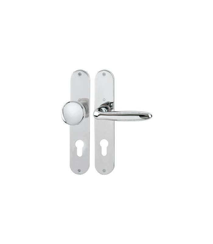 HOPPE Wechselgarnitur Verona M90/302/151, Langschild, oval, Profilzylinder gelocht, Entfernung 72mm, Vierkant 8mm, Türstärke 37 - 47mm, Befestigungstechnik ohne Stütznocken, silber, verchromt-Resista