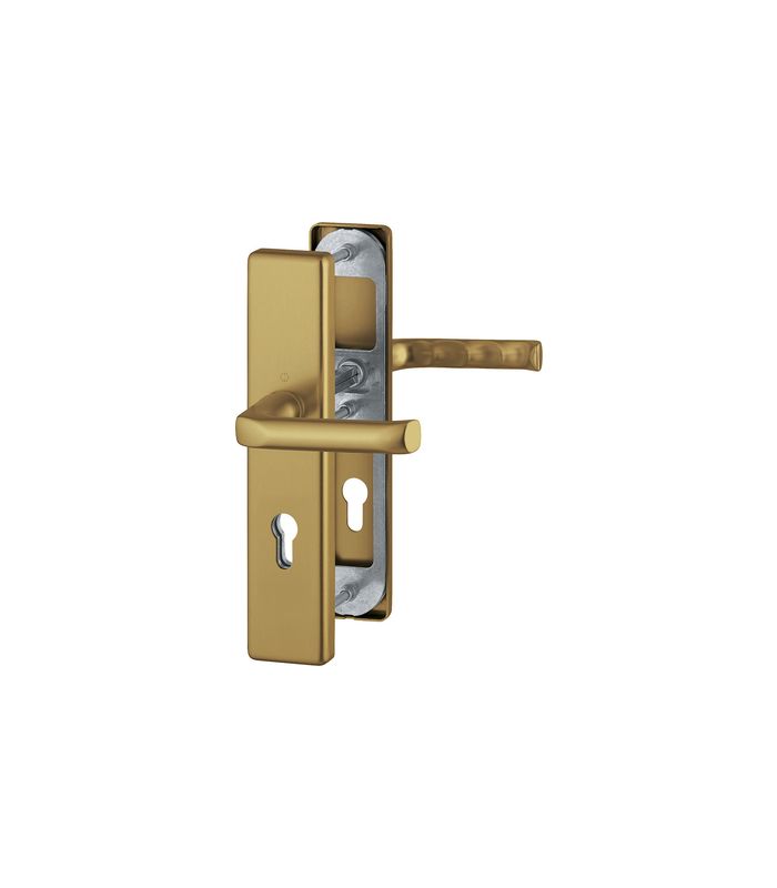 HOPPE Sicherheits-Drückergarnitur London 113/2221/2210, Langschild eckig, 12mm, ES 1, ohne Zylinderabdeckung, Profilzylinder gelocht, Entfernung 72mm, Vierkant 8mm, Türstärke 37-47mm, bronzefarben eloxiert