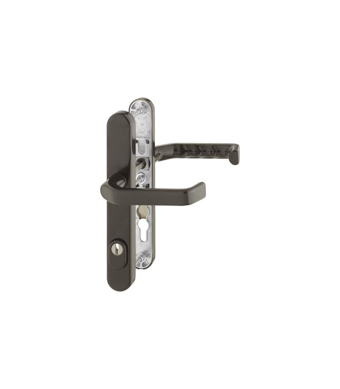 HOPPE Sicherheits-Drückergarnitur Liverpool 1313G/3359ZA/3357N, Langschild oval, 15mm, ES 1, mit Zylinderabdeckung, Profilzylinder gelocht, Entfernung 92mm, Vierkant 8mm, Türstärke 67-72mm, dunkelbraun seidenglänzend beschichtet