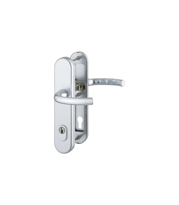 HOPPE Sicherheits-Drückergarnitur Tôkyô 1710/3332ZA/3410, Langschild oval, 15mm, ES 1, mit Zylinderabdeckung, Profilzylinder gelocht, Entfernung 92mm, Vierkant 10mm, Türstärke 66-71mm, naturfarben eloxiert