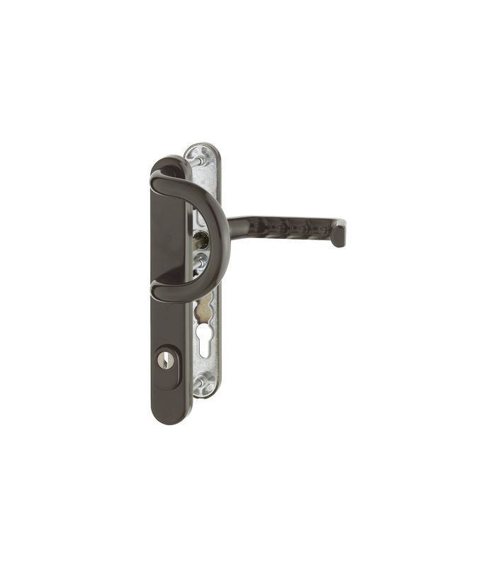 HOPPE Sicherheits-Wechselgarnitur Liverpool 538G/3359ZA/3357N/1313G, Langschild oval, 15mm, ES 1, mit Zylinderabdeckung, Profilzylinder gelocht, Entfernung 92mm, Vierkant 8mm, Türstärke 67-72mm, dunkelbraun seidenglänzend beschichtet