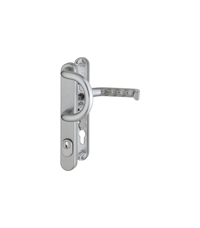 HOPPE Sicherheits-Wechselgarnitur Liverpool 538G/3359ZA/3357N/1313G, Langschild oval, 15mm, ES 1, mit Zylinderabdeckung, Profilzylinder gelocht, Entfernung 92mm, Vierkant 8mm, Türstärke 67-72mm, stahlfarbig eloxiert