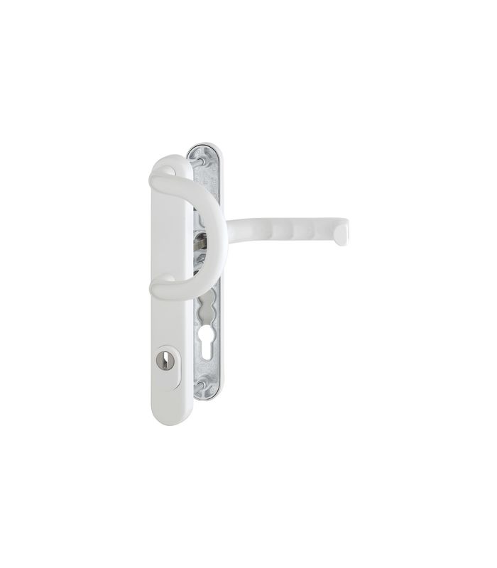 HOPPE Sicherheits-Wechselgarnitur Liverpool 538G/3359ZA/3357N/1313G, Langschild oval, 15mm, ES 1, mit Zylinderabdeckung, Profilzylinder gelocht, Entfernung 92mm, Vierkant 8mm, Türstärke 67-72mm, verkehrsweiß beschichtet