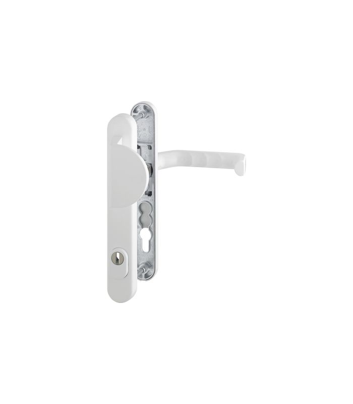 HOPPE Sicherheits-Wechselgarnitur Liverpool 554/3359ZA/3357N/1313G, Langschild oval, 15mm, ES 1, mit Zylinderabdeckung, Profilzylinder gelocht, Entfernung 92mm, Vierkant 8mm, Türstärke 67-72mm, verkehrsweiß beschichtet