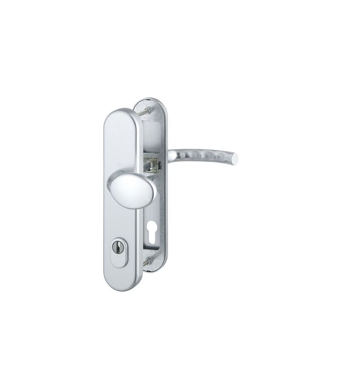 HOPPE Sicherheits-Wechselgarnitur Tôkyô 76G/3332ZA/3410/1710, Langschild oval, 15mm, ES 1, mit Zylinderabdeckung, Profilzylinder gelocht, Entfernung 92mm, Vierkant 10mm, Türstärke 66-71mm, naturfarben eloxiert