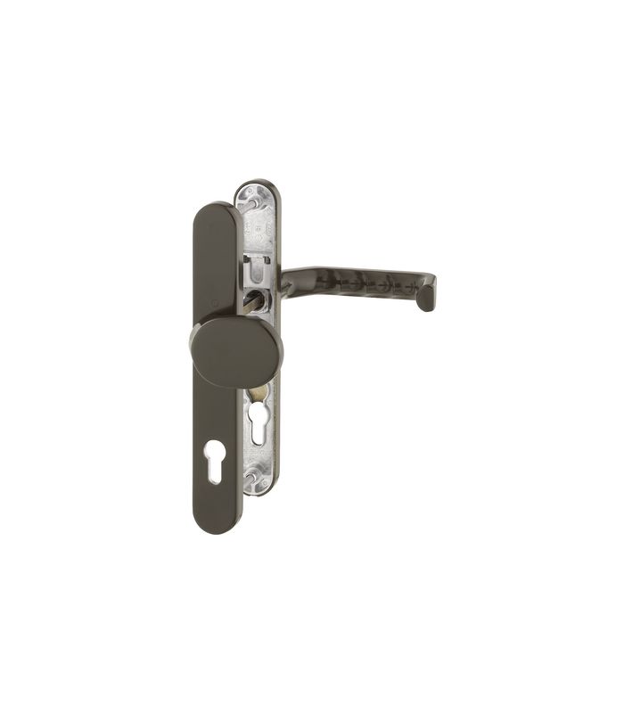 HOPPE Wechselgarnitur Liverpool 86G/3357N/1313G, Langschild, oval, Profilzylinder gelocht, Entfernung 92mm, Vierkant 8mm, Türstärke 67 - 72mm, Befestigungstechnik mit Stütznocken, braun, dunkelbraun seidenglänzend beschichtet