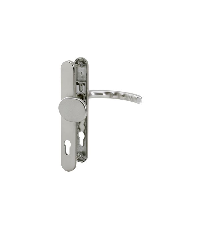 HOPPE Wechselgarnitur Luxembourg 86G/3357N/1500, Langschild, oval, Profilzylinder gelocht, Entfernung 92mm, Vierkant 8mm, Türstärke 67 - 72mm, Befestigungstechnik mit Stütznocken, grau, stahlfarbig, eloxiert