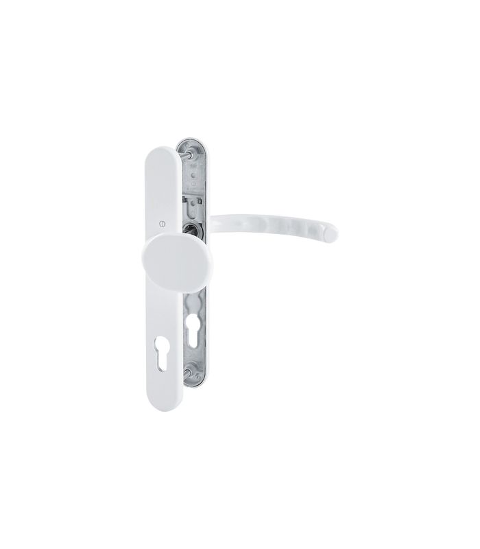 HOPPE Wechselgarnitur Luxembourg 86G/3357N/1500, Langschild, oval, Profilzylinder gelocht, Entfernung 92mm, Vierkant 8mm, Türstärke 67 - 72mm, Befestigungstechnik mit Stütznocken, weiß, verkehrsweiß, beschichtet