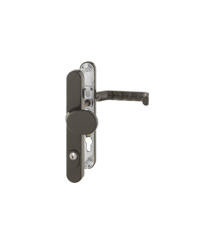 HOPPE Sicherheits-Wechselgarnitur Liverpool 86G/3359ZA/3357N/1313G, Langschild oval, 15mm, ES 1, mit Zylinderabdeckung, Profilzylinder gelocht, Entfernung 92mm, Vierkant 8mm, Türstärke 67-72mm, dunkelbraun seidenglänzend beschichtet
