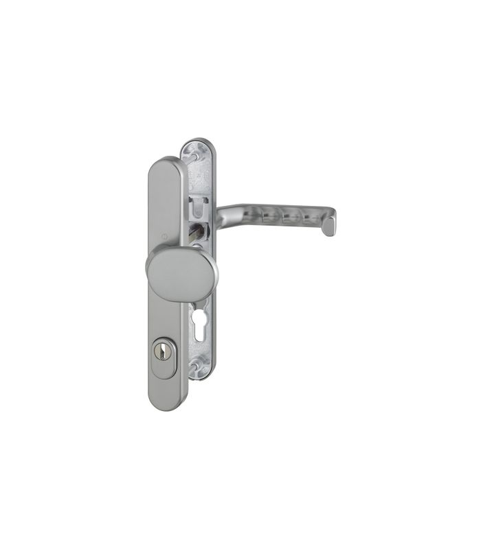 HOPPE Sicherheits-Wechselgarnitur Liverpool 86G/3359ZA/3357N/1313G, Langschild oval, 15mm, ES 1, mit Zylinderabdeckung, Profilzylinder gelocht, Entfernung 92mm, Vierkant 8mm, Türstärke 67-72mm, stahlfarbig eloxiert