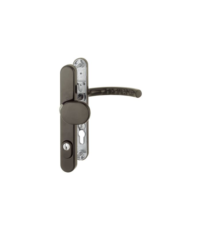 HOPPE Sicherheits-Wechselgarnitur Luxembourg 86G/3359ZA/3357N/1500, Langschild oval, 15mm, ES 1, mit Zylinderabdeckung, Profilzylinder gelocht, Entfernung 92mm, Vierkant 8mm, Türstärke 67-72mm, dunkelbraun seidenglänzend beschichtet