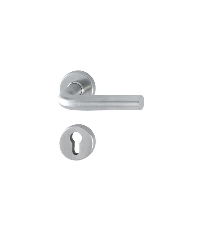 HOPPE Halbgarnitur Bonn E150Z/42/42S, Rosette, Profilzylinder gelocht, Vierkant 8mm, DIN Links-Rechts, Befestigungstechnik mit Stütznocken, grau, edelstahl matt