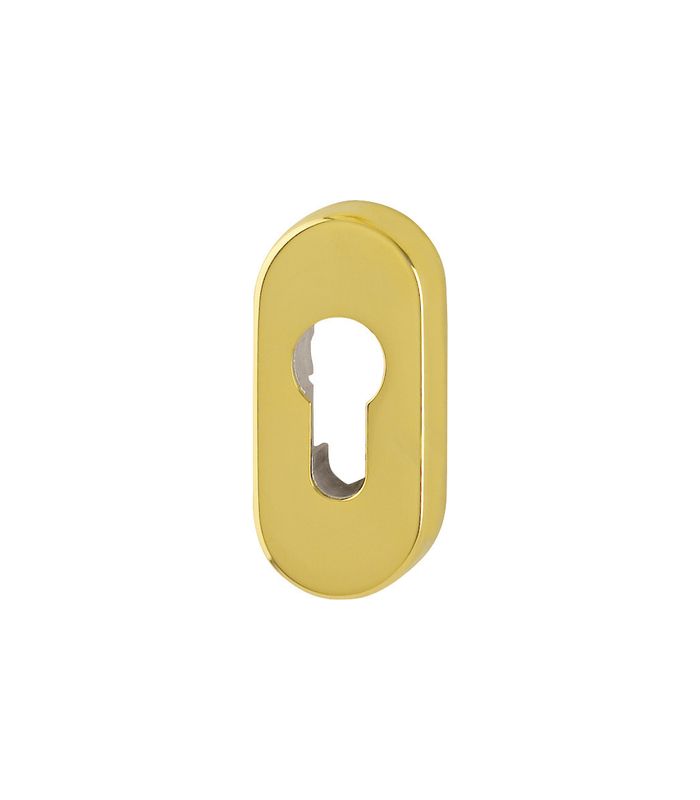 HOPPE Schlüsselrosette E55S, außen/innen, oval, ohne Stütznocken, Profilzylinder gelocht, 8mm, messingfarben poliert-Resista®