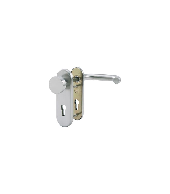 HOPPE Sicherheits-Wechselgarnitur Paris E58/3331K/353K-1/138Z, Kurzschild oval, 12mm, ES 1, ohne Zylinderabdeckung, Profilzylinder gelocht, Entfernung 72mm, Vierkant 8mm, Türstärke 37-42mm, edelstahl matt