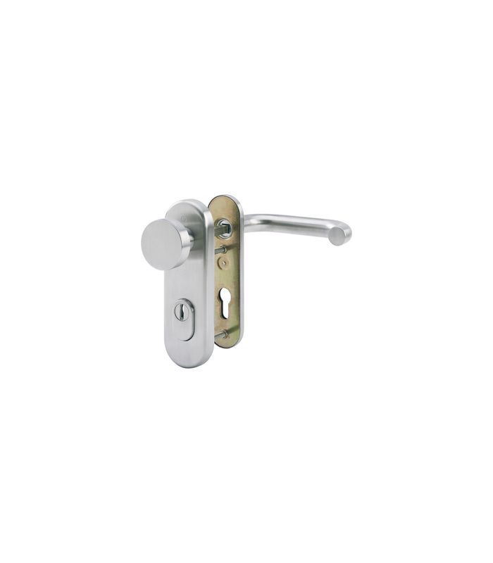 HOPPE Sicherheits-Wechselgarnitur Paris E58/3332KZA/353K-1/138Z, Kurzschild oval, 15mm, ES 1, mit Zylinderabdeckung, Profilzylinder gelocht, Entfernung 72mm, Vierkant 8mm, Türstärke 37-42mm, edelstahl matt