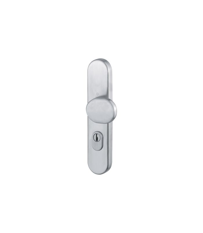 HOPPE Sicherheits-Halbgarnitur E86G/3332ZA, Langschild oval, 15mm, ES 1, mit Zylinderabdeckung, Profilzylinder gelocht, Entfernung 92mm, Vierkant 10mm, Türstärke 67-72mm, edelstahl matt