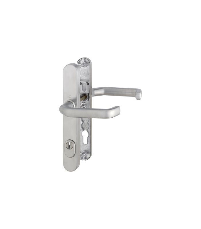 HOPPE Sicherheits-Drückergarnitur Liverpool E1313G/3359ZA/3357N, Langschild oval, 15mm, ES 1, mit Zylinderabdeckung, Profilzylinder gelocht, Entfernung 92mm, Vierkant 8mm, Türstärke 67-72mm, edelstahl matt