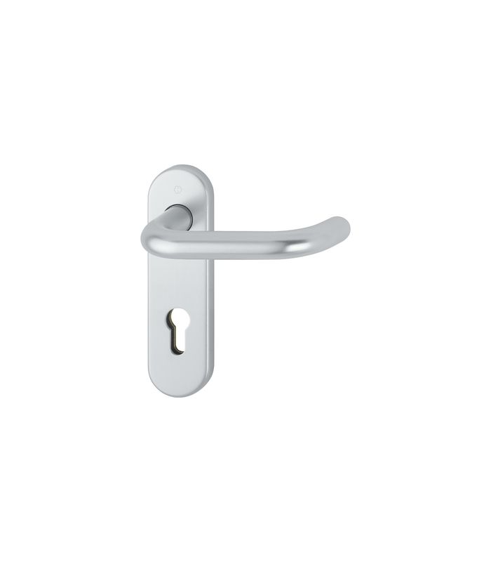 HOPPE Sicherheits-Drückergarnitur Paris FS-138F/3331K/353K-1, Kurzschild oval, 12mm, ES 1, ohne Zylinderabdeckung, Profilzylinder gelocht, Entfernung 72mm, Vierkant 9mm, Türstärke 42-47mm, naturfarben eloxiert