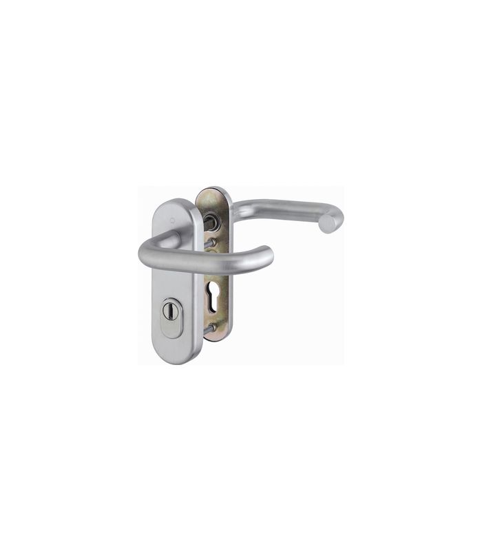 HOPPE Sicherheits-Drückergarnitur Paris FS-E138F/3332KZA/353K-1, Kurzschild oval, 15mm, ES 1, mit Zylinderabdeckung, Profilzylinder gelocht, Entfernung 72mm, Vierkant 9mm, Türstärke 42-47mm, edelstahl matt