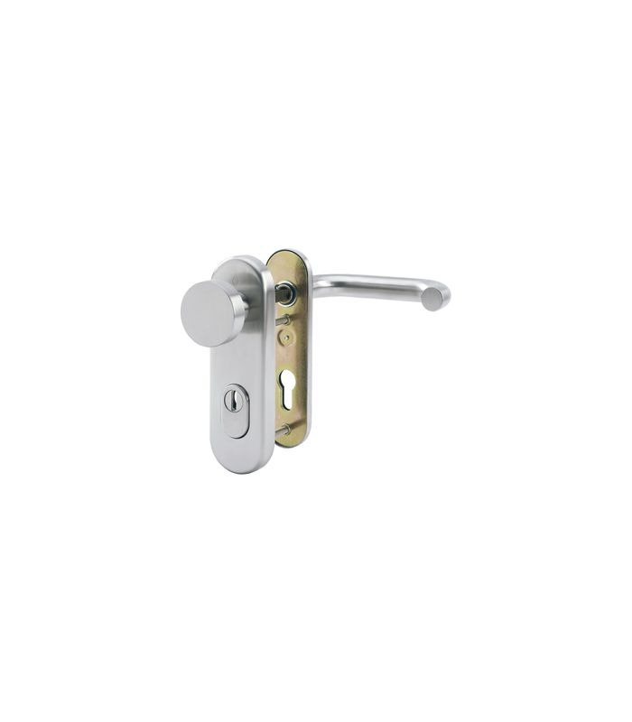 HOPPE Sicherheits-Wechselgarnitur Paris FS-E58/3332KZA/353K-1/138F, Kurzschild oval, 15mm, ES 1, mit Zylinderabdeckung, Profilzylinder gelocht, Entfernung 72mm, Vierkant 9mm, Türstärke 42-47mm, edelstahl matt