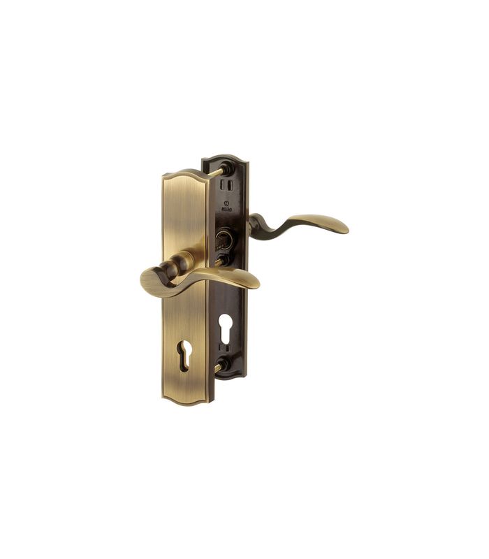 HOPPE Sicherheits-Drückergarnitur Meran M112SH/371A/370, Langschild eckig, 12mm, ES 1, ohne Zylinderabdeckung, Profilzylinder gelocht, Entfernung 72mm, Vierkant 8mm, DIN Rechts, Türstärke 37-42mm, brüniert