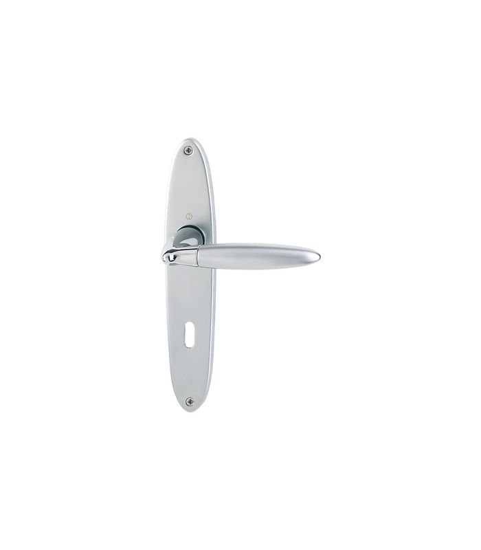 HOPPE Drückergarnitur Athinai M156/343, Langschild, Design, Buntbart gelocht, Entfernung 72mm, Vierkant 8mm, Türstärke 37 - 47mm, Befestigungstechnik ohne Stütznocken, silber, verchromt/matt verchromt-Resista