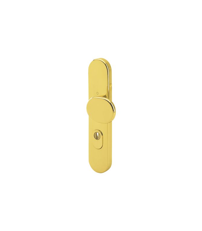 HOPPE Sicherheits-Halbgarnitur M86G/3332ZA, Langschild oval, 15mm, ES 1, mit Zylinderabdeckung, Profilzylinder gelocht, Entfernung 92mm, Vierkant 10mm, Türstärke 67-72mm, messingfarben poliert-Resista®