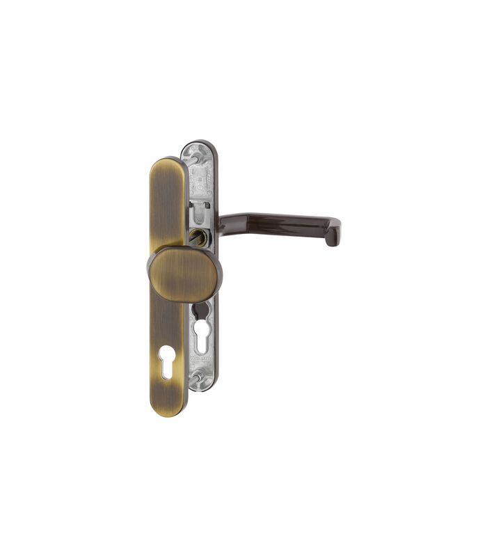 HOPPE Wechselgarnitur Liverpool M86G/3357N/1313G, Langschild, oval, Profilzylinder gelocht, Entfernung 92mm, Vierkant 8mm, Türstärke 67 - 72mm, Befestigungstechnik mit Stütznocken, braun, messing brüniert