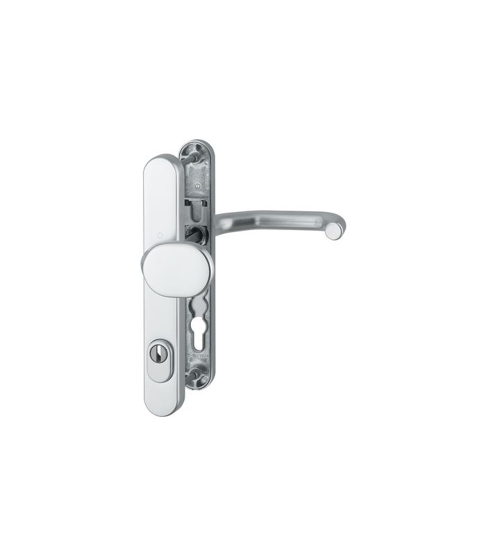 HOPPE Sicherheits-Wechselgarnitur Paris RD-86G/3359ZA/3357N/138GF, Langschild oval, 15mm, ES 1, mit Zylinderabdeckung, Profilzylinder gelocht, Entfernung 92mm, Vierkant 9mm, Türstärke 67-72mm, naturfarben eloxiert