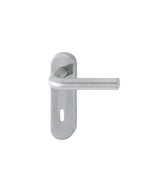 HOPPE Drückergarnitur Bonn E150/353KH, Kurzschild, oval, Buntbart gelocht, Entfernung 72mm, Vierkant 8mm, Türstärke 40 - 45mm, Befestigungstechnik mit Stütznocken, grau, edelstahl matt