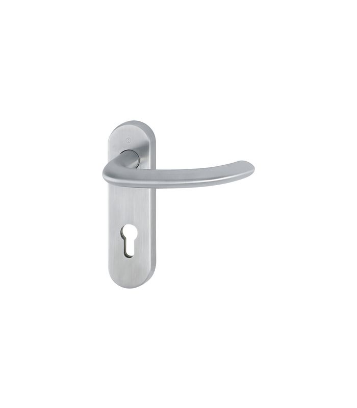 HOPPE Drückergarnitur Marseille FS-E1138/353KH, Kurzschild, oval, Profilzylinder gelocht, Entfernung 72mm, Vierkant 9mm, Türstärke 40 - 65mm, Befestigungstechnik mit Stütznocken, grau, edelstahl matt