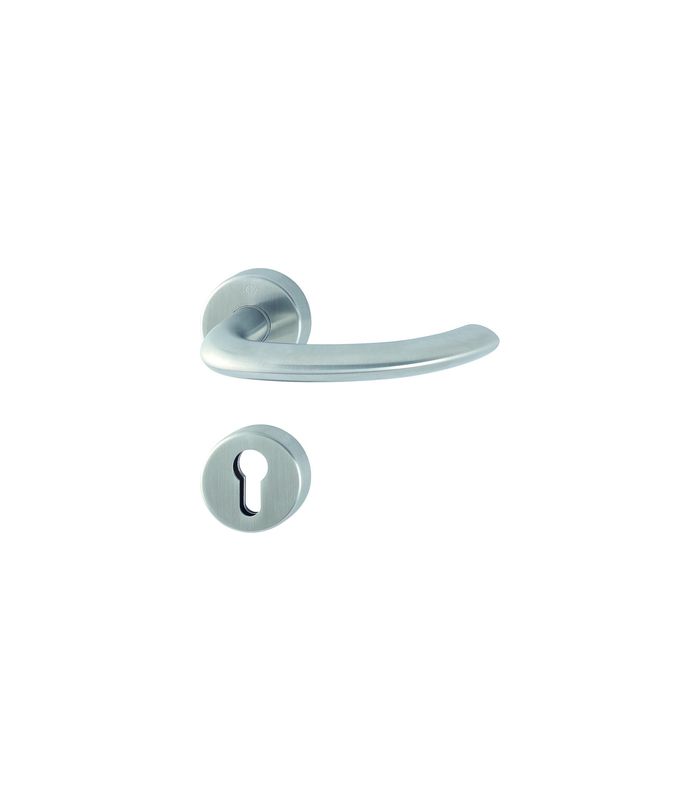 HOPPE Drückergarnitur Marseille FS-E1138/42H/42HS, Rosette, Profilzylinder gelocht, Vierkant 9mm, DIN Links-Rechts, TS 40 - 65mm, Befestigungstechnik mit Stütznocken, grau, edelstahl matt