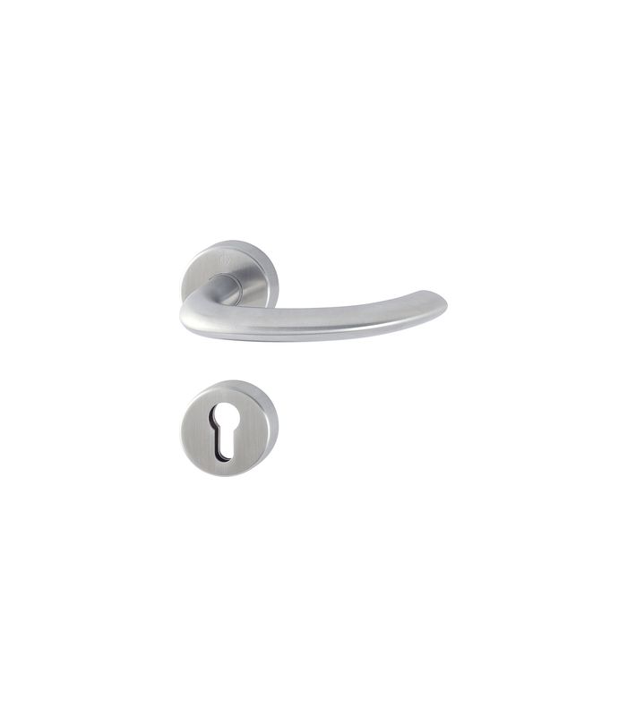 HOPPE Drückergarnitur Marseille FS-E1138/42H/42HS, Rosette, Profilzylinder gelocht, Vierkant 9mm, DIN Links-Rechts, TS 40 - 65mm, Befestigungstechnik mit Stütznocken, grau, edelstahl matt