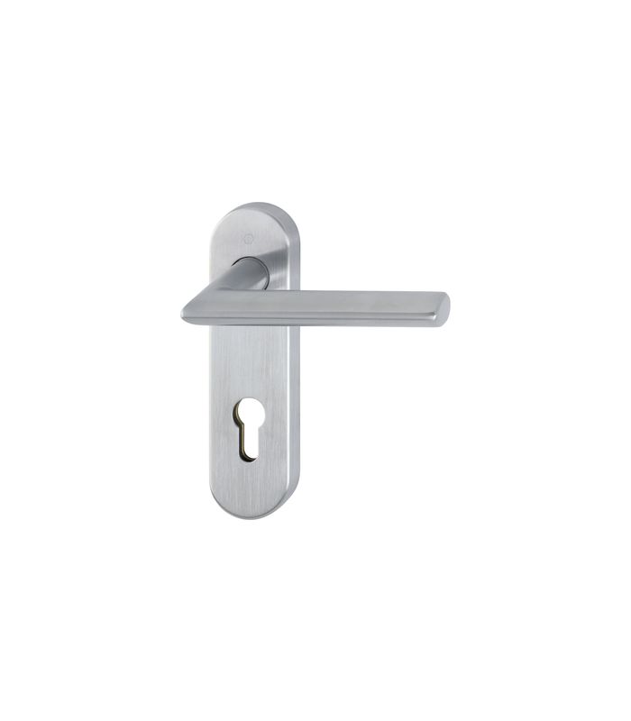 HOPPE Drückergarnitur Stockholm FS-E1140/353KH, Kurzschild, oval, Profilzylinder gelocht, Entfernung 72mm, Vierkant 9mm, Türstärke 40 - 65mm, Befestigungstechnik mit Stütznocken, grau, edelstahl matt