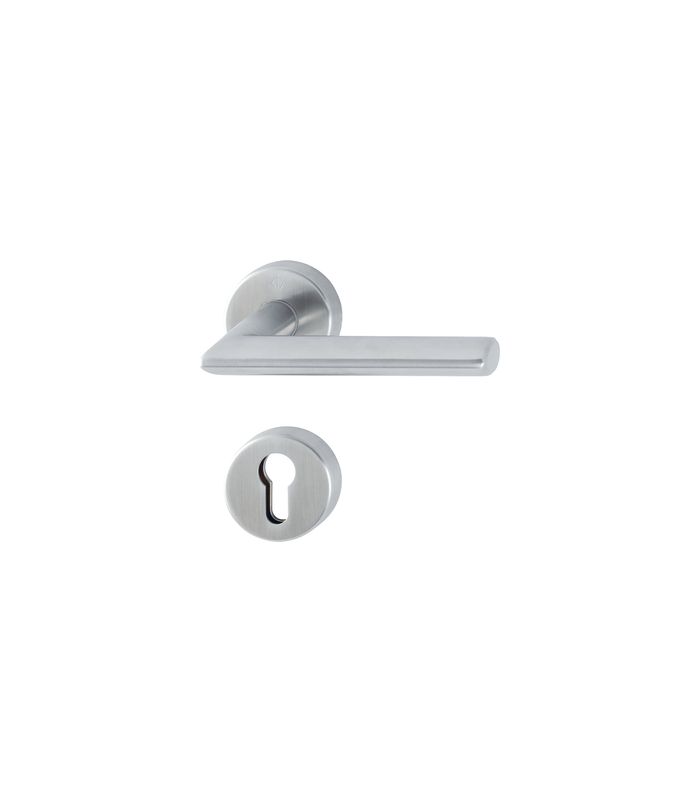 HOPPE Drückergarnitur Stockholm FS-E1140/42H/42HS, Rosette, Profilzylinder gelocht, Vierkant 9mm, DIN Links-Rechts, TS 40 - 65mm, Befestigungstechnik mit Stütznocken, grau, edelstahl matt