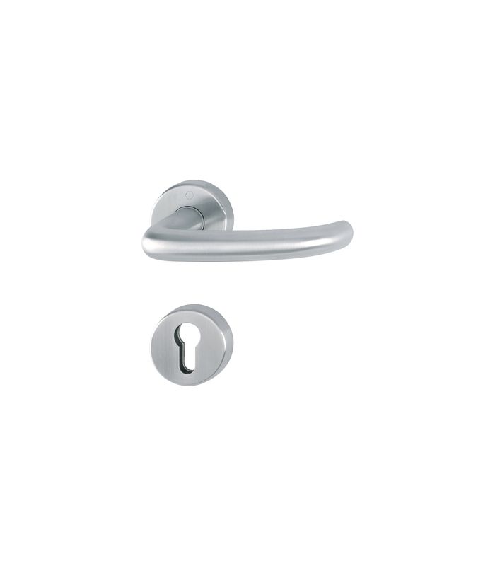 HOPPE Drückergarnitur San Francisco FS-E1301/42H/42HS, Rosette, Profilzylinder gelocht, Vierkant 9mm, DIN Links-Rechts, TS 40 - 65mm, Befestigungstechnik mit Stütznocken, grau, edelstahl matt