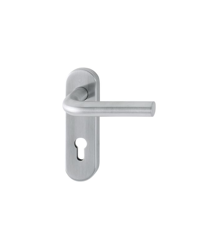HOPPE Drückergarnitur Bonn FS-E150/353KH, Kurzschild, oval, Profilzylinder gelocht, Entfernung 72mm, Vierkant 9mm, Türstärke 40 - 65mm, Befestigungstechnik mit Stütznocken, grau, edelstahl matt