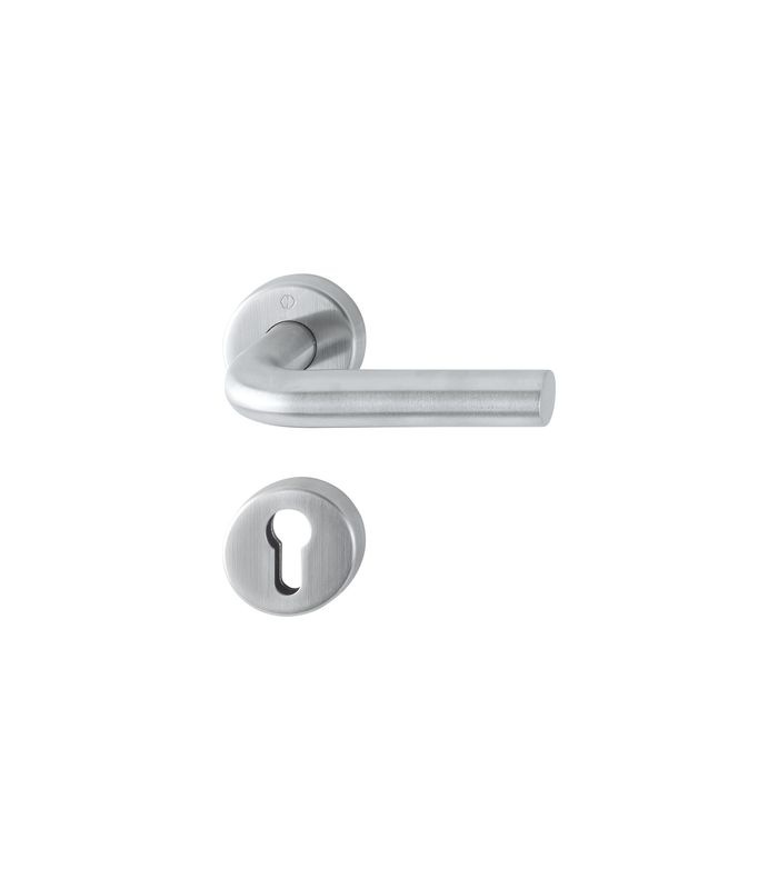 HOPPE Drückergarnitur Bonn FS-E150/42H/42HS, Rosette, Profilzylinder gelocht, Vierkant 9mm, DIN Links-Rechts, TS 40 - 65mm, Befestigungstechnik mit Stütznocken, grau, edelstahl matt