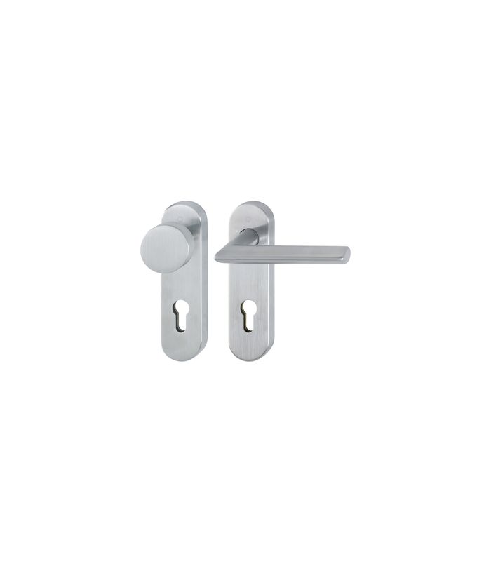 HOPPE Wechselgarnitur Stockholm FS-E58/353KH/1140, Kurzschild, oval, Profilzylinder gelocht, Entfernung 72mm, Vierkant 9mm, Türstärke 40 - 65mm, Befestigungstechnik mit Stütznocken, grau, edelstahl matt
