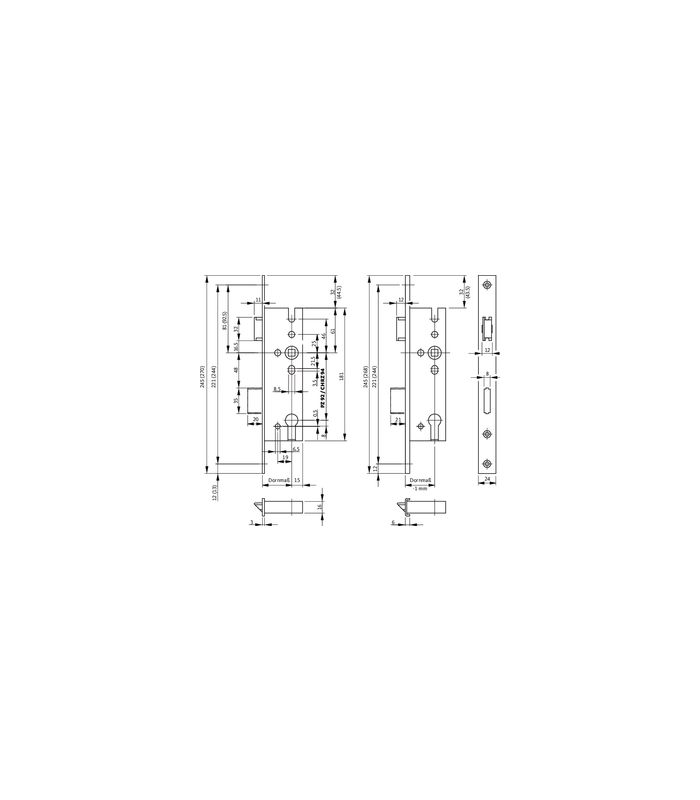 Einsteckschloss B 1314 PZW92/8,D40,F24x270ktg,NiSi