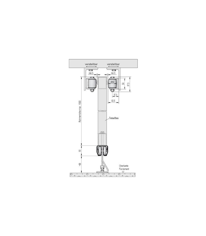Beschlag-Set mit Laufschiene, 500, 6m, 250kg, bl. chromat., galvanisch verzinkt