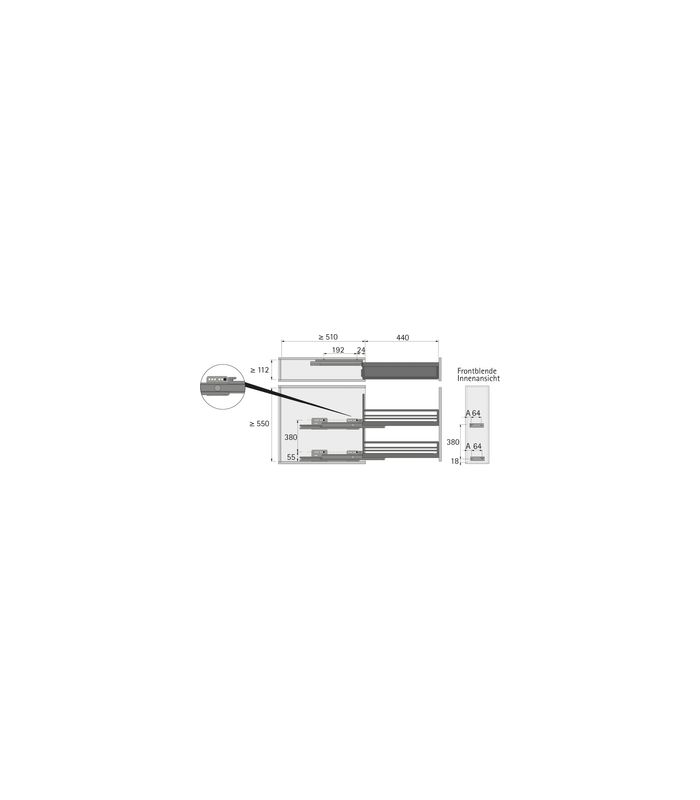 Frontauszug 90°, 2-etagig, CLASSIC, pulverbeschichtet silber (2)