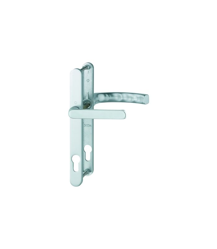 HOPPE Drückergarnitur Liège 099KH/303N/1540, Langschild, oval, Profilzylinder gelocht, Entfernung 92mm, Vierkant 8mm, Türstärke 67 - 72mm, Befestigungstechnik mit Stütznocken, silber, naturfarben, eloxiert